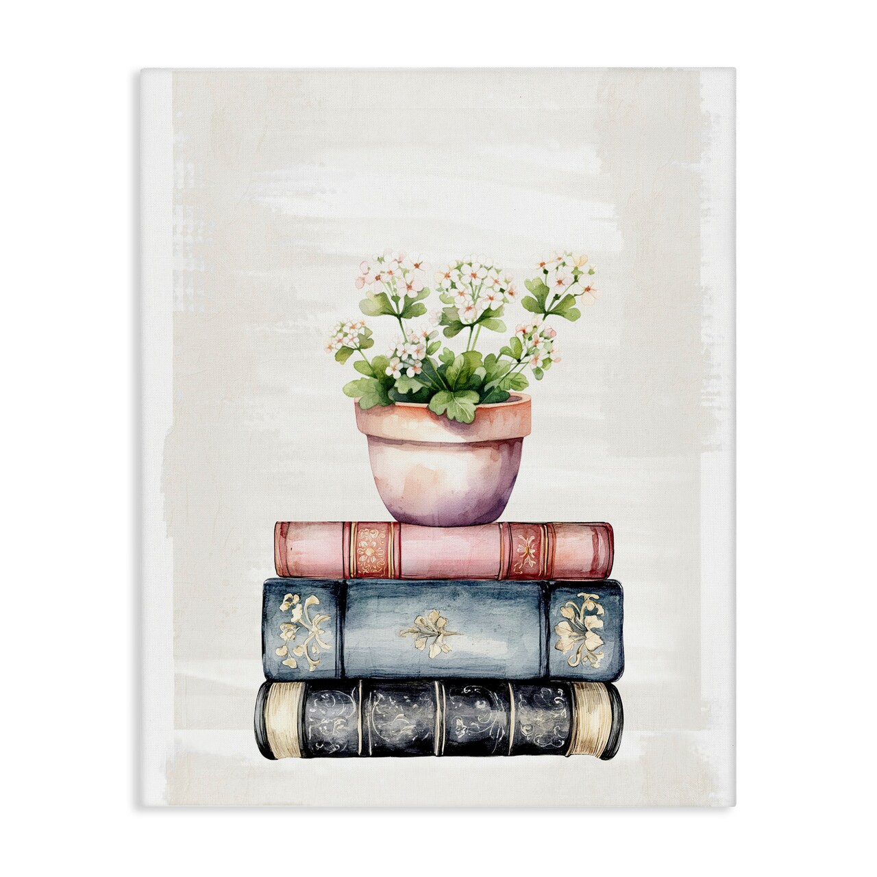 Stupell Industries Floral Stacks with Vintage Books Canvas, design by Kim Allen